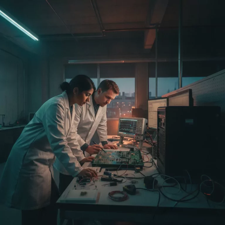 Engineers in a hardware test lab